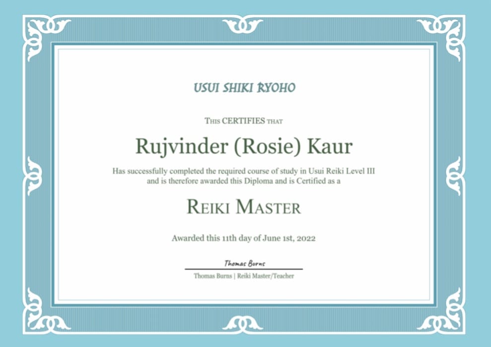 Reiki Healer certificate